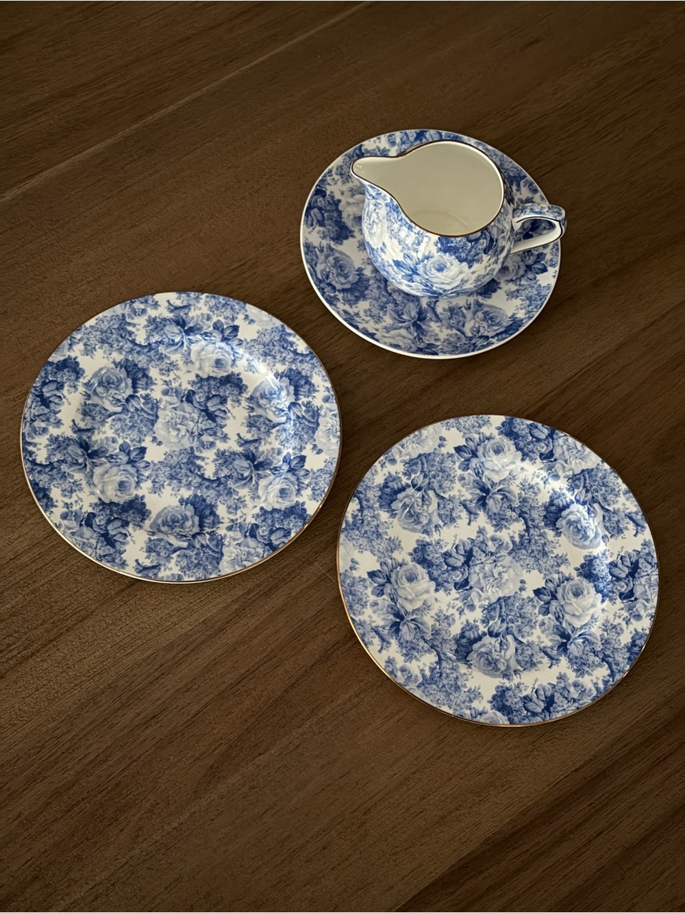 Antique Blue Floral Porcelain Plate and Creamer Set - Elegant Blue Pattern